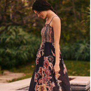 Anthropologie THE MARISOL PRINTED SMOCKED GAUZE MAXI DRESS SZ M